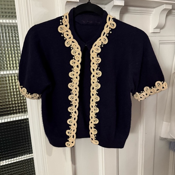 Hadley Vintage Women’s 100% Cashmere Handmade Navy Cardigan Sweater  Sz M - Picture 3 of 15